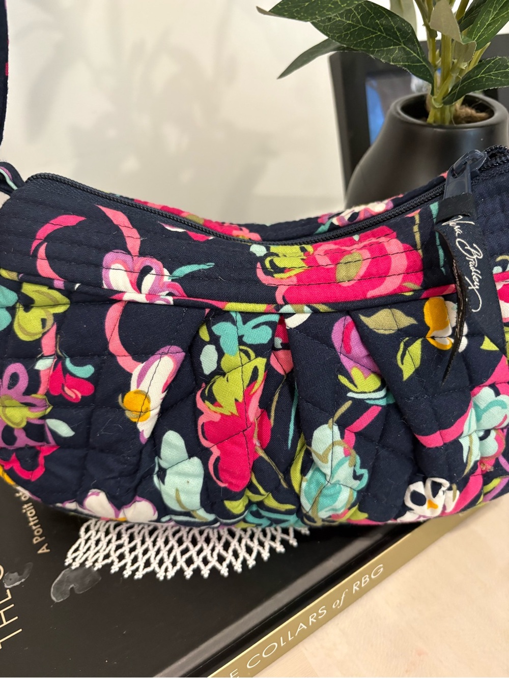 Vera Bradley Navy Quilted Floral Shoulder Bag - Picture 5 of 7